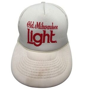 Vintage Old Milwaukee Light Beer Trucker Hat White Red Mesh Snapback Rope Cap